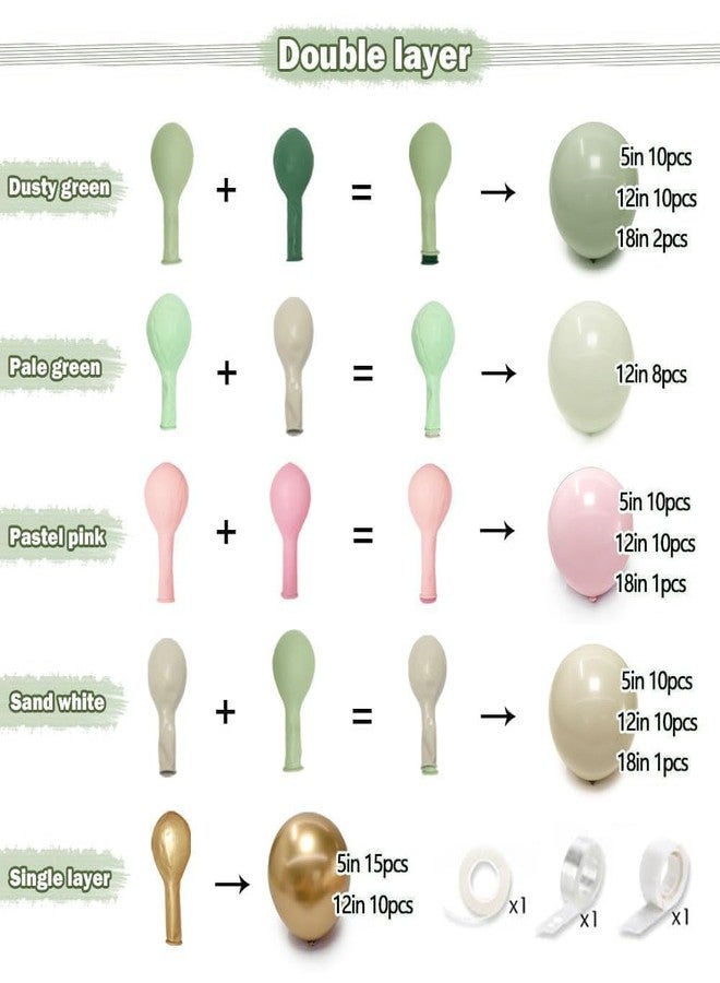Partycus Dusty Green Pink Balloon Arch Double Stuffed, Sage Mint Green Baby Pink White Sand Cream Gold Pastel Balloon Garland Kit for Baby in Bloom Birthday Wedding Easter Dinosaur Valentines Party - Image 4